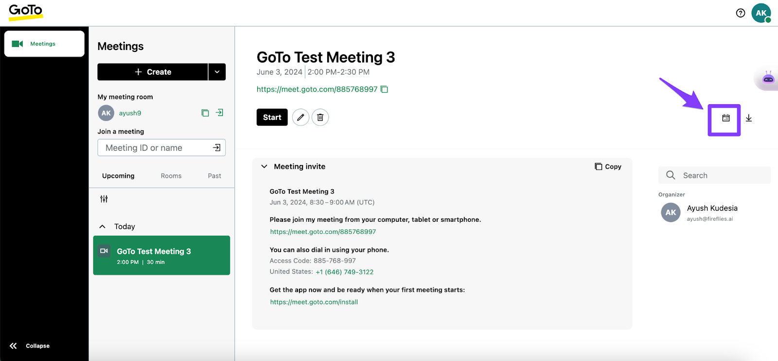 How to invite Fireflies to GoToMeeting