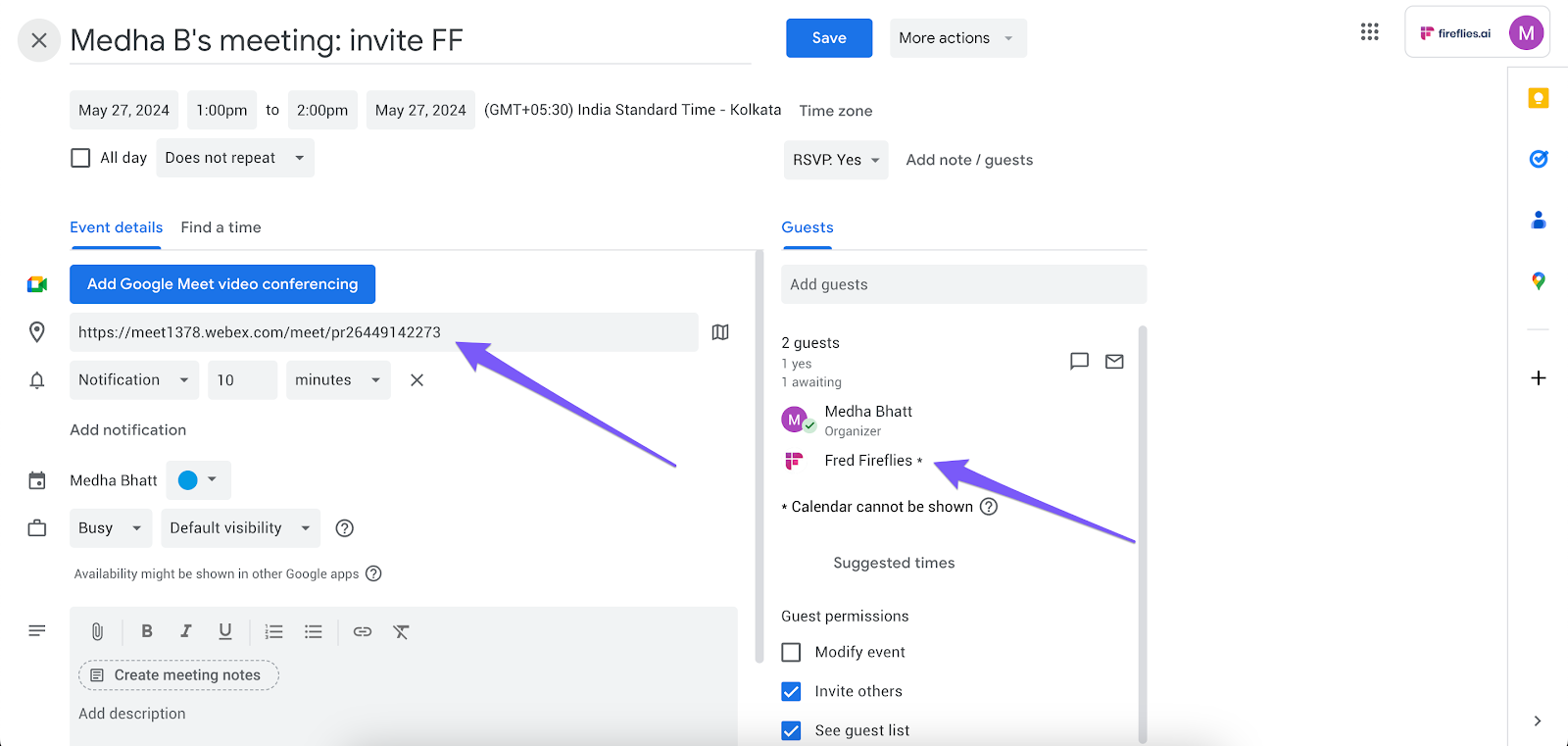 How to invite Fireflies to a Webex meeting