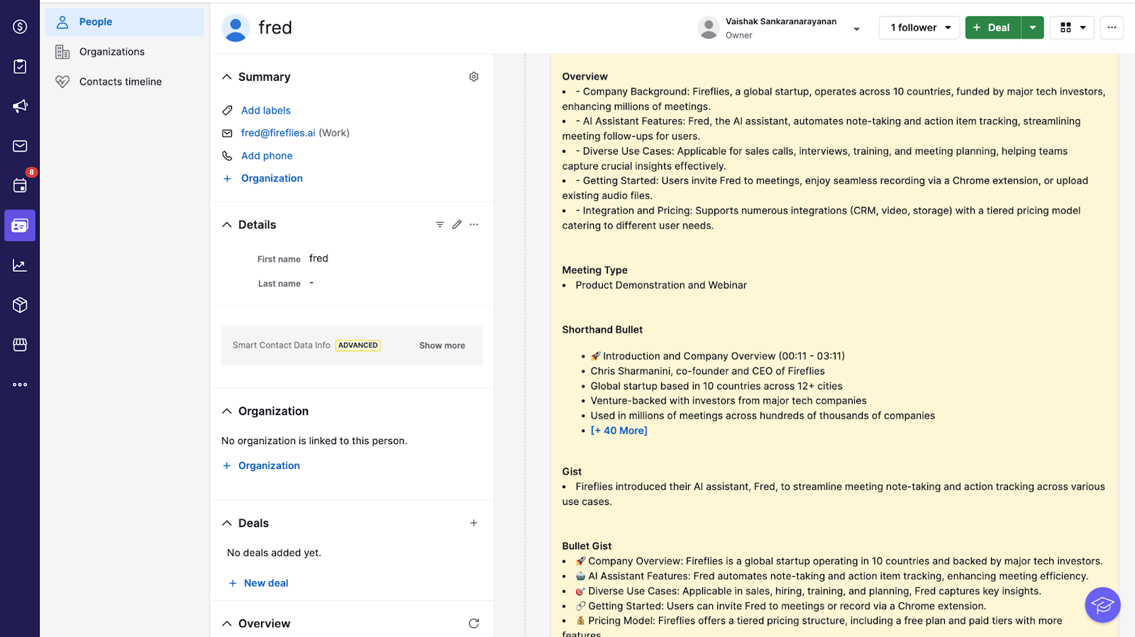 Note Pipedrive Example How to log meeting notes under Pipedrive contacts