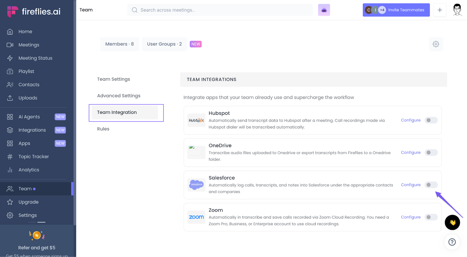 How to enable the Salesforce integration for the entire workspace?
