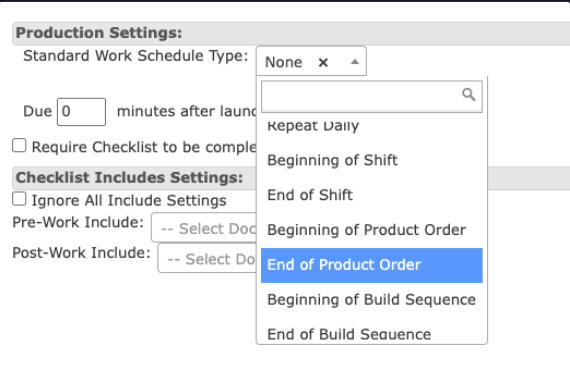 image.png screenshot of a software interface under production settings and checklist include settings.