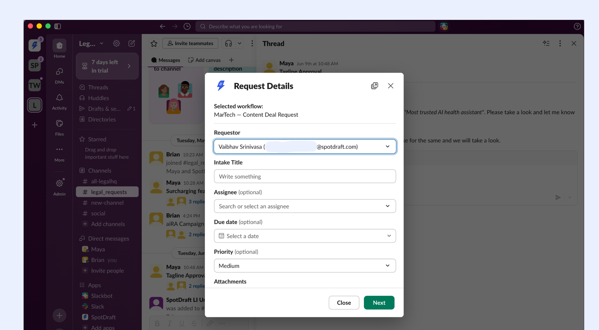 Untitled design (10).png SpotDraft intake form modal in Slack with all fields visible