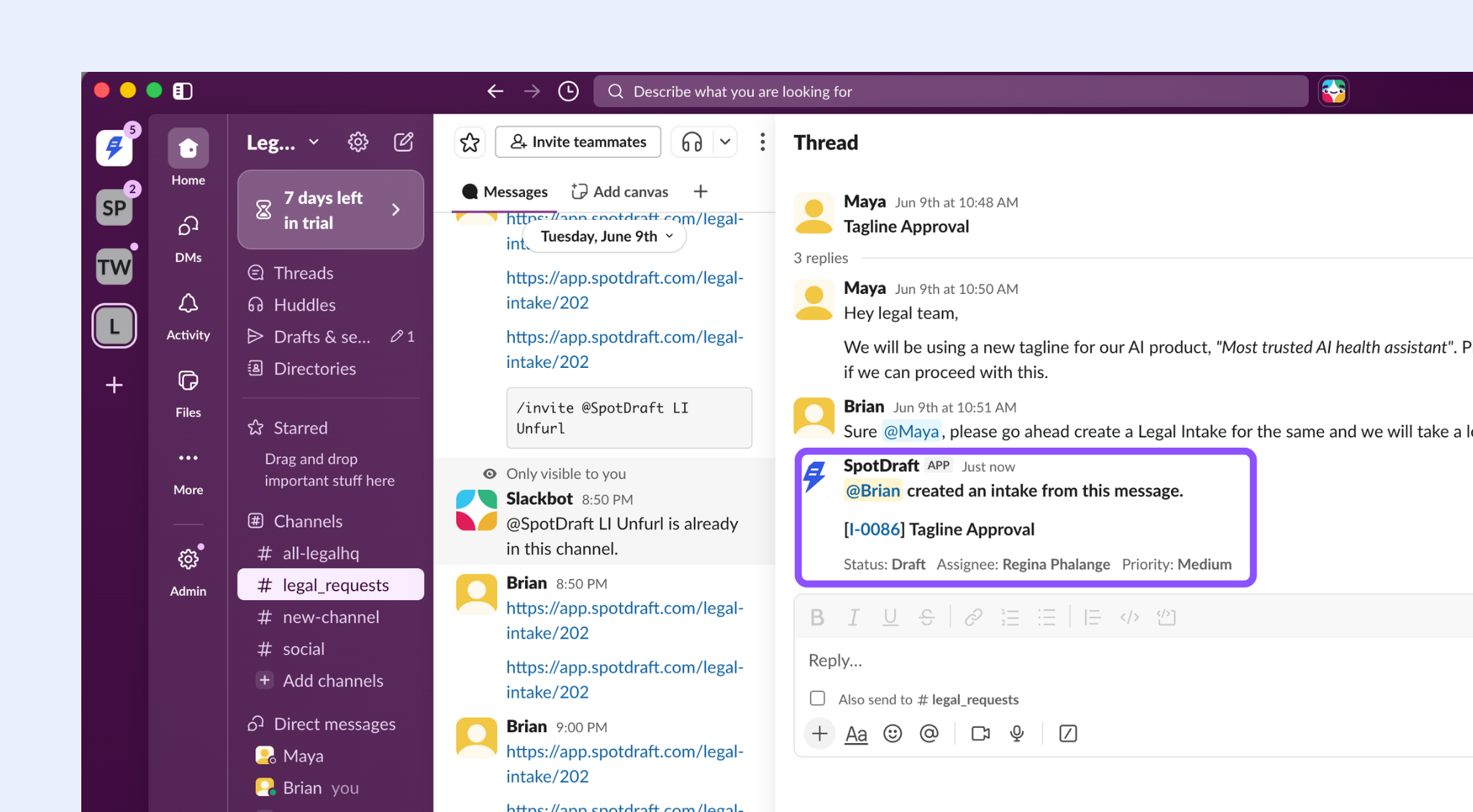 Untitled design (11).png Slack confirmation message with request number and "View in SpotDraft" link