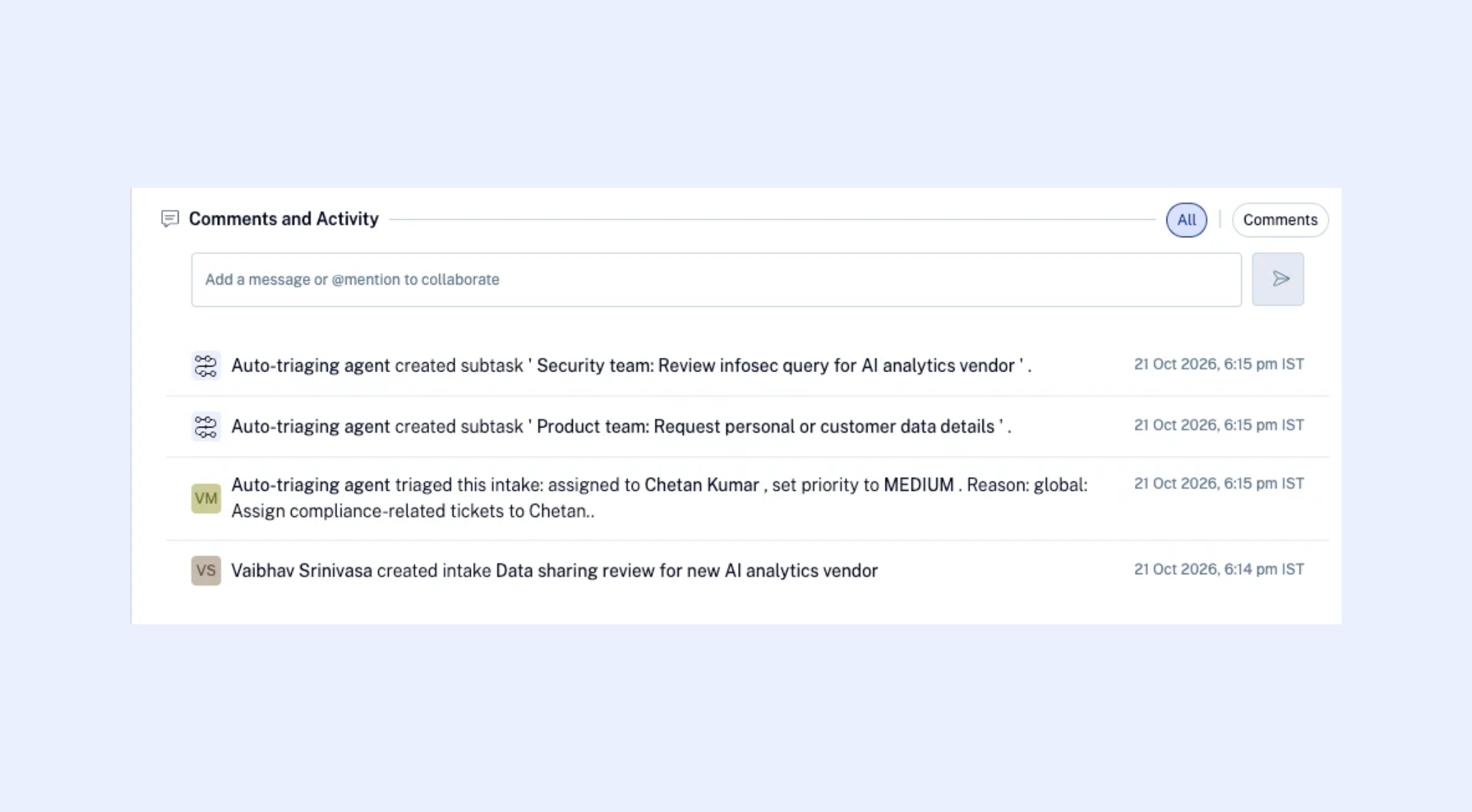 Untitled Design (27).png Intake activity log showing a combined auto-triaging entry