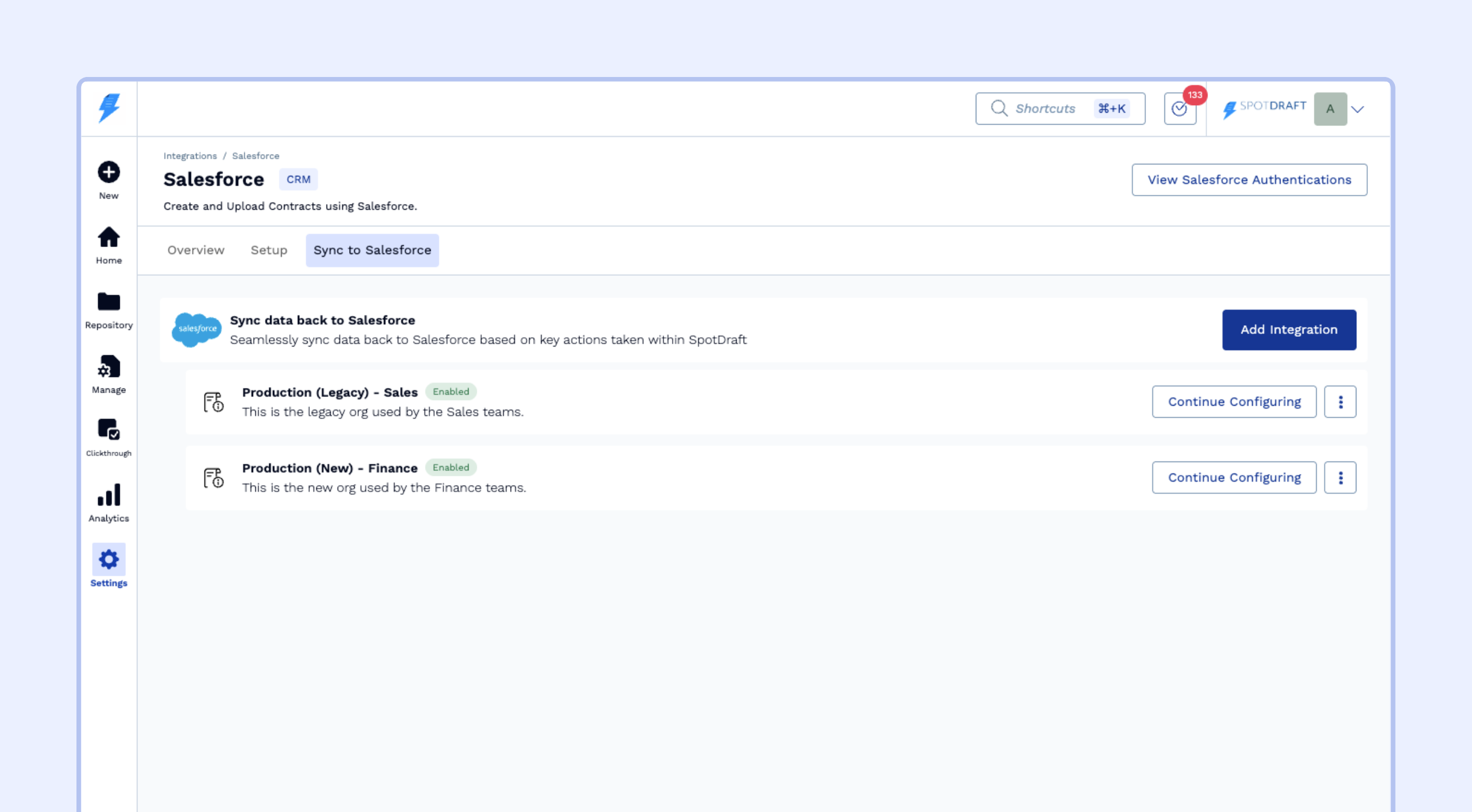 Multi-org reverse sync