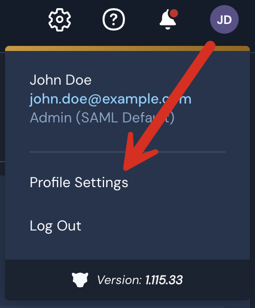 image.png Panther Console user profile setting drop-down with arrow pointing to "Profile Settings"