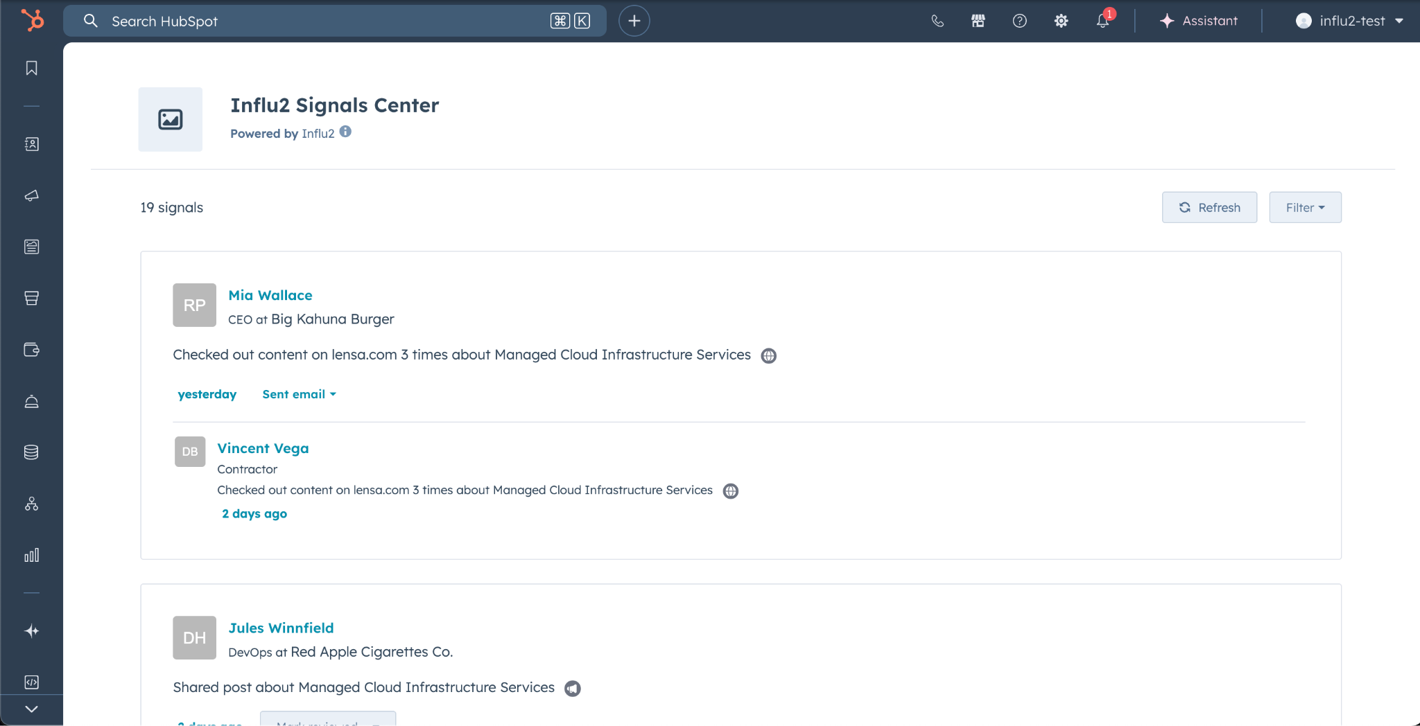 Signals Center card with all elements labeled