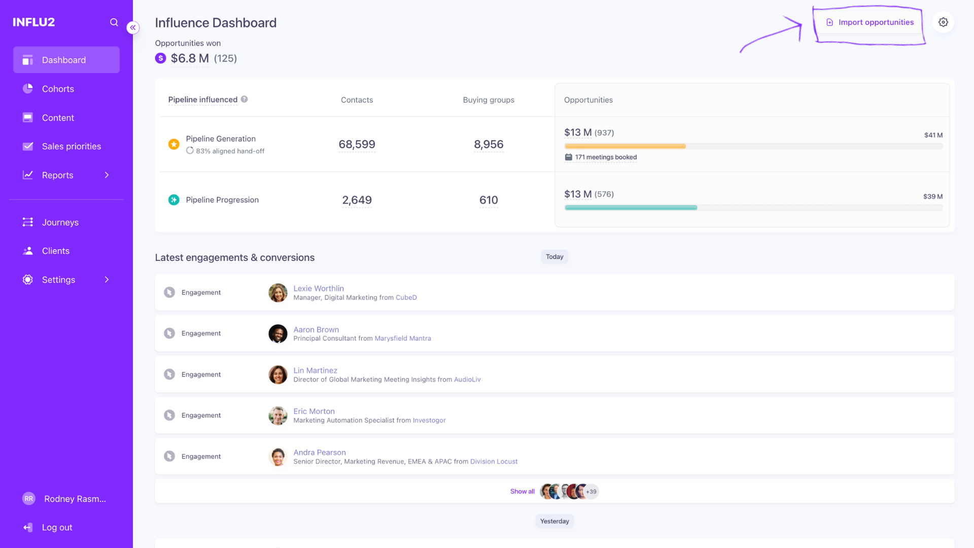 Import opportunities panel with drop zone