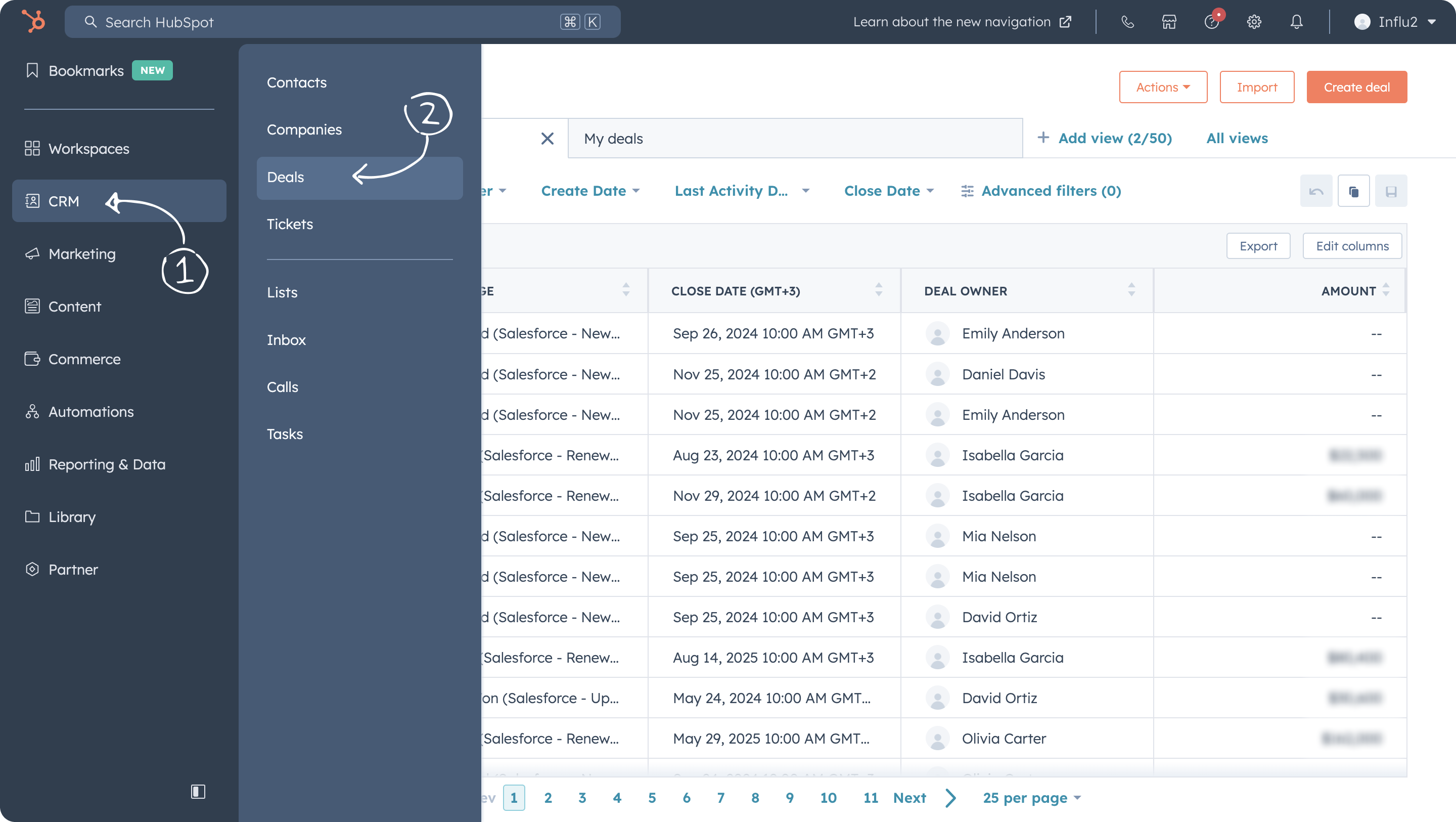 Column selection interface