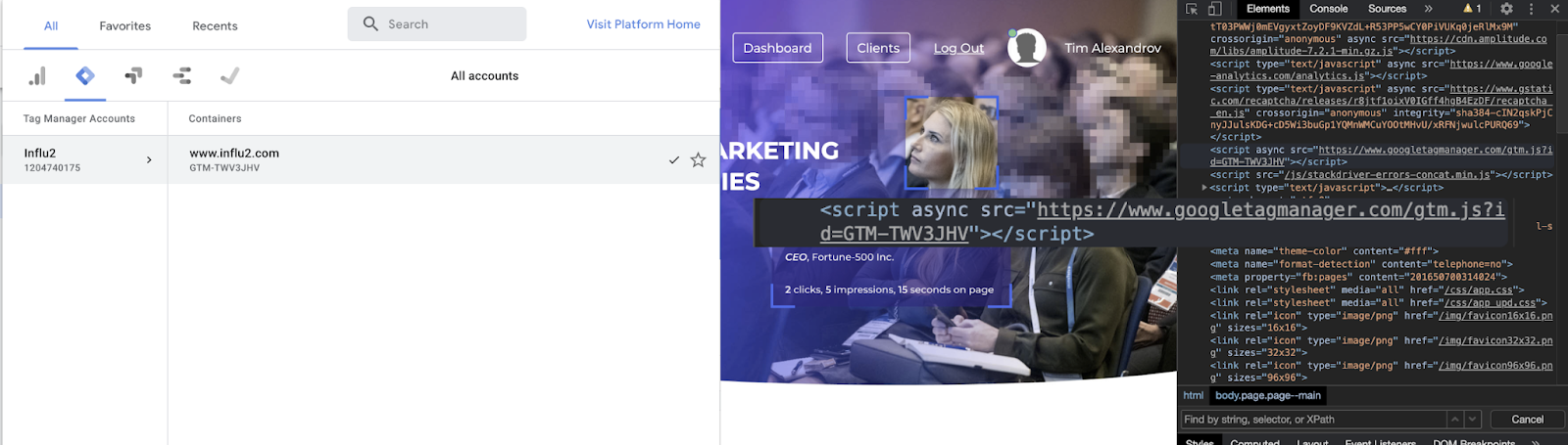 GTM tag configuration showing Custom HTML tag type and code pasted in