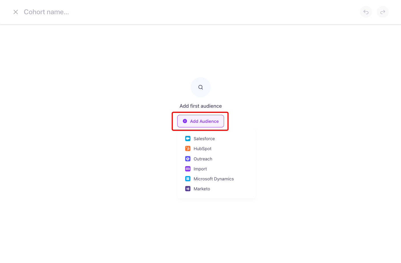 Audience source selection options