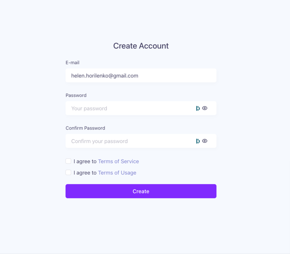 Show account creation form with all fields visible