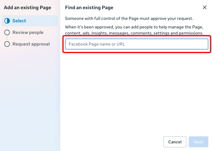 Show page URL entry field and Add Page button