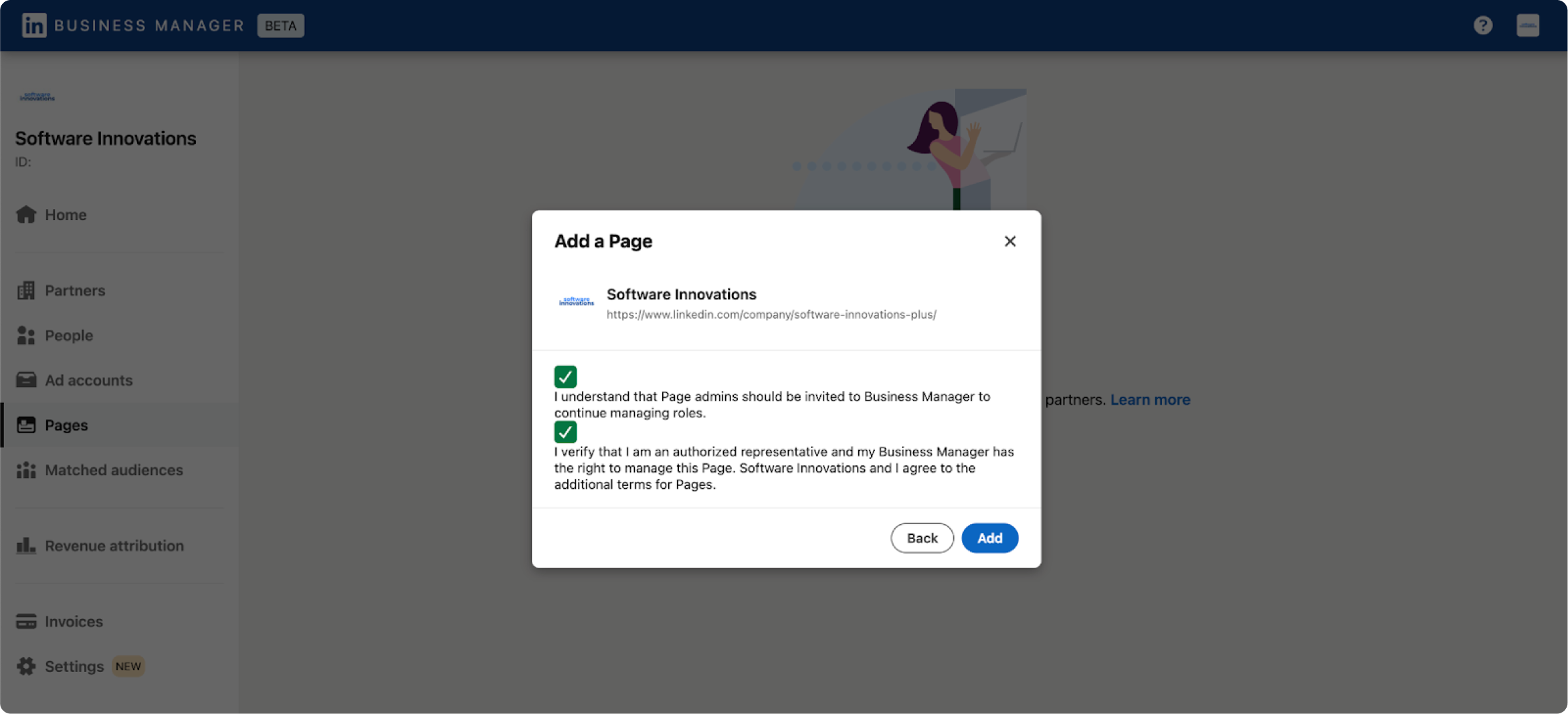 Acceptance checkboxes and Add button