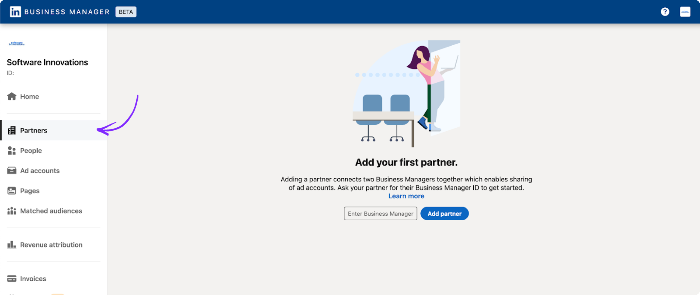 Partners section in Business Manager