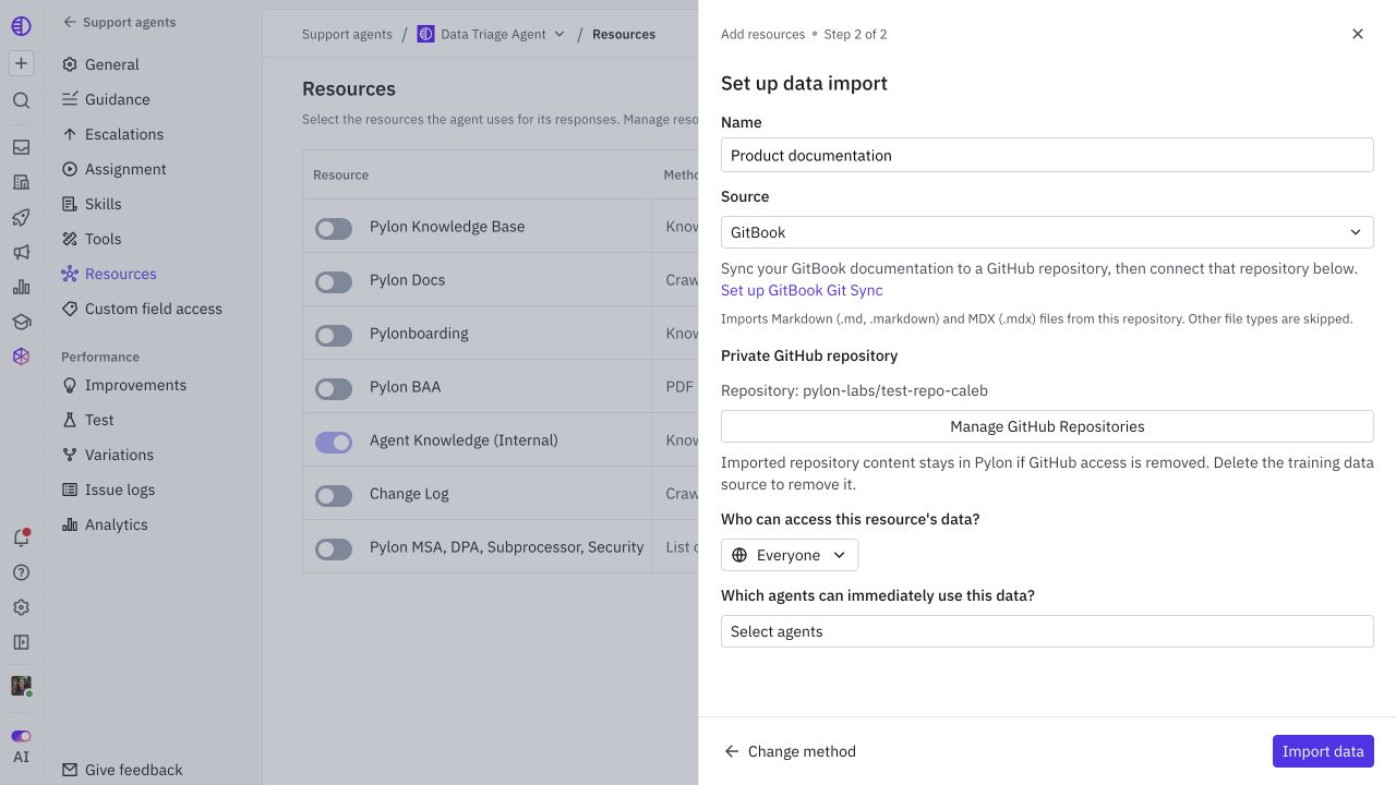 GitBook import using a connected private GitHub repository