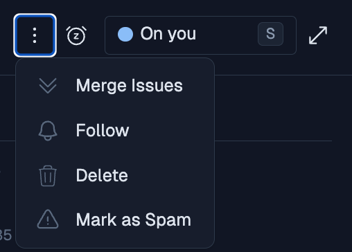 Menu options for managing issues, including 'Mark as Spam'