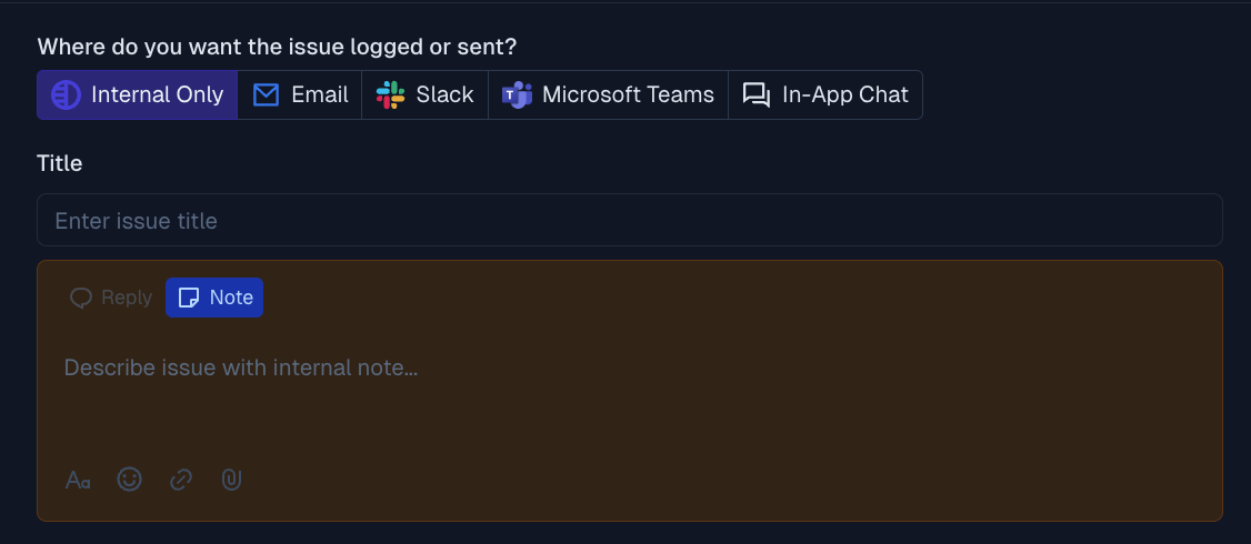 Interface for logging issues with options for different platforms