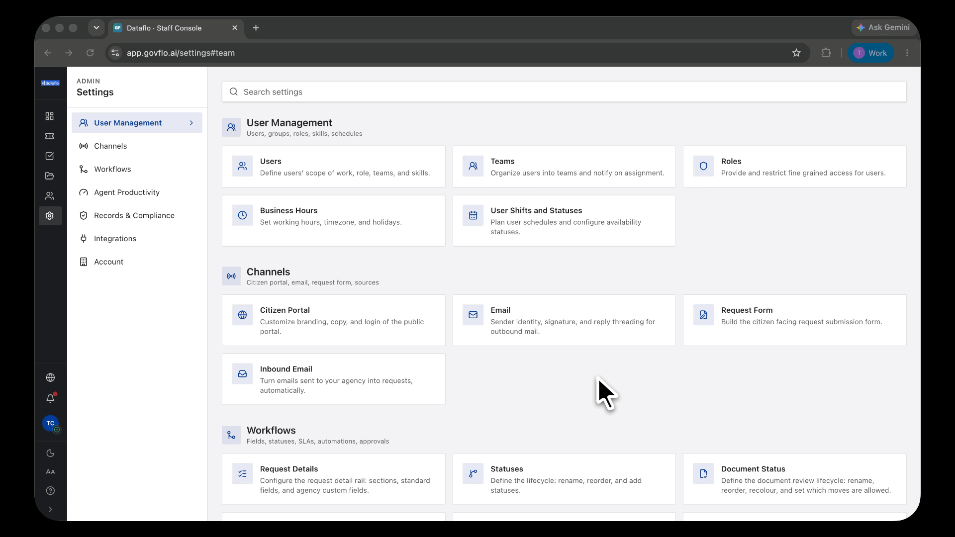 Settings, Workflow Automations. Build one trigger, condition, action rule end to end, then show an hourly-trigger escalation rule in the list.