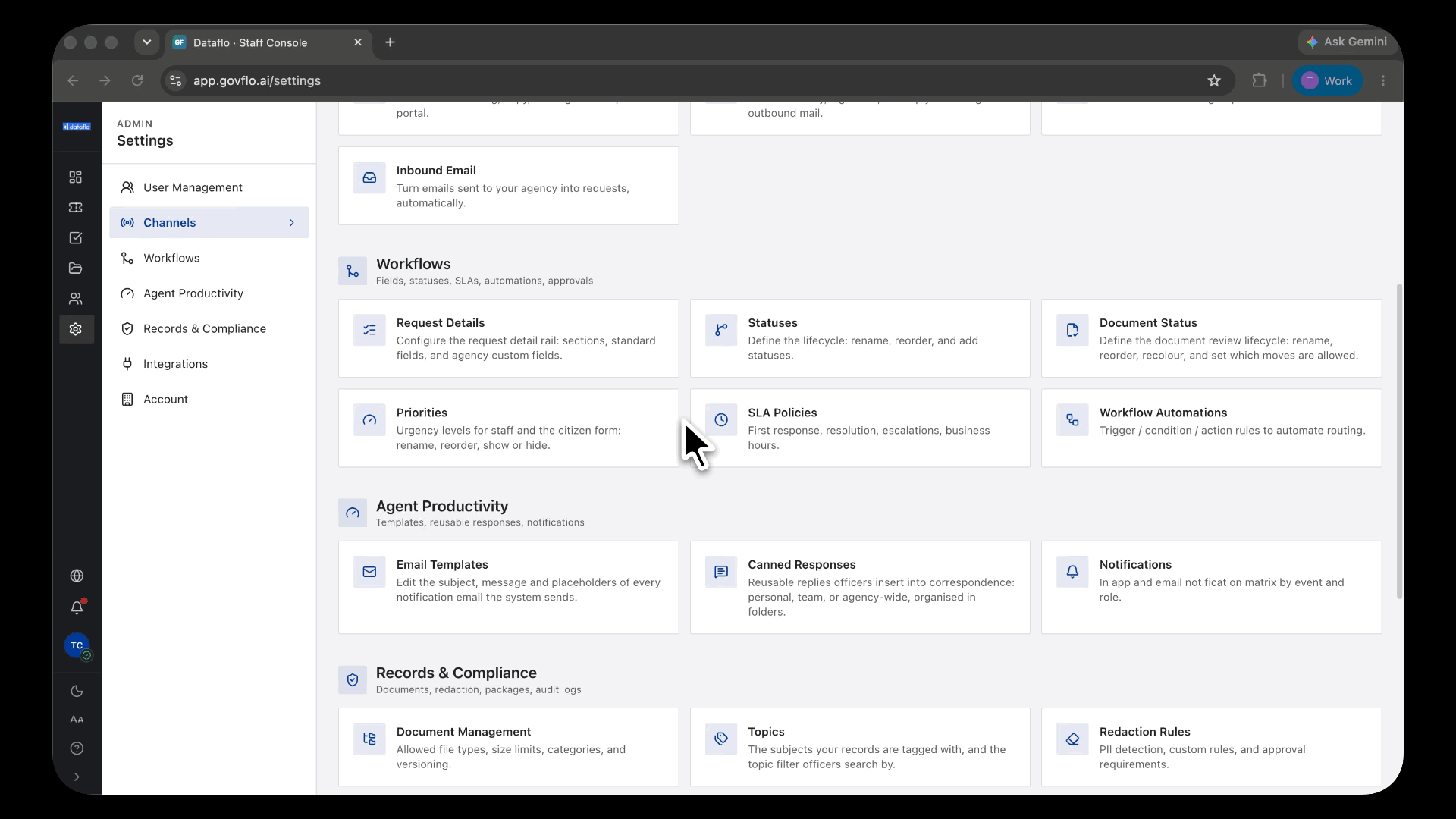 Settings, Notifications. Change one event's channel and recipients in the matrix.