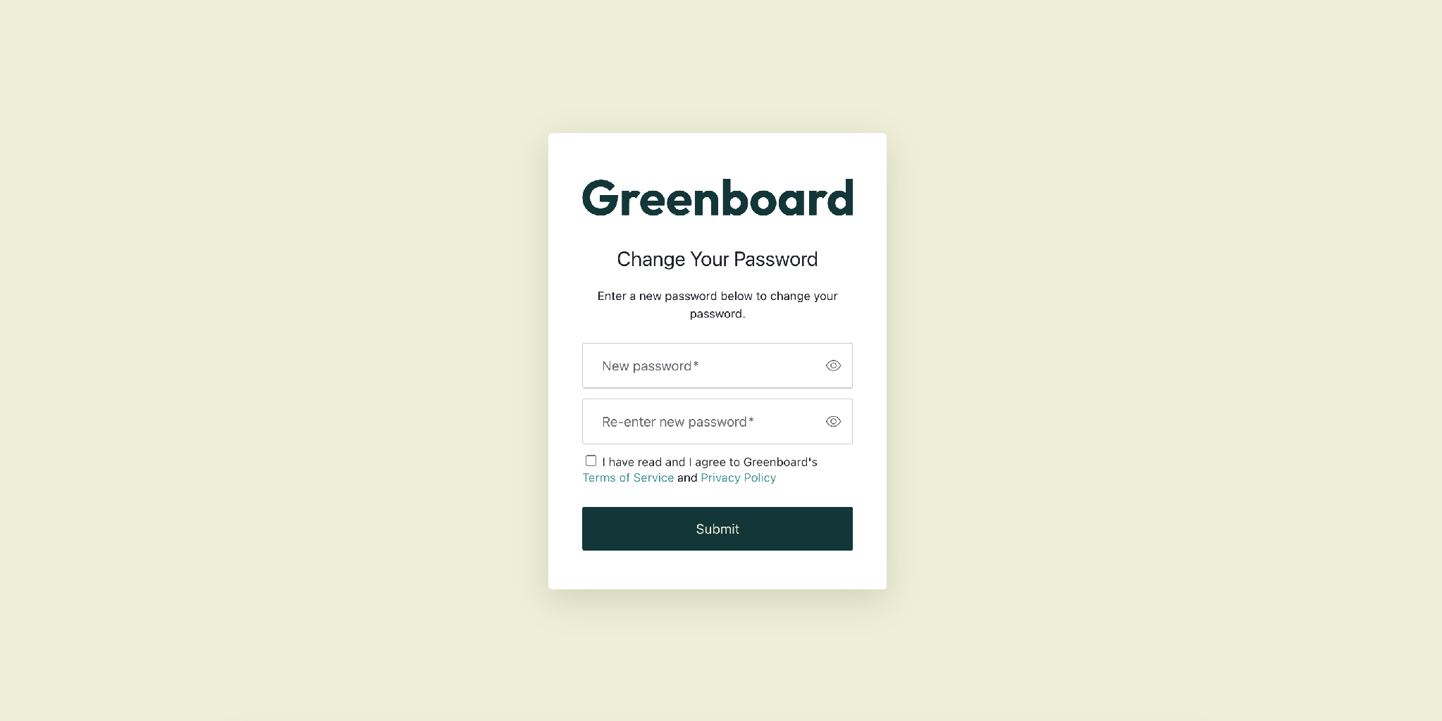 Change your password screen Change your password screen