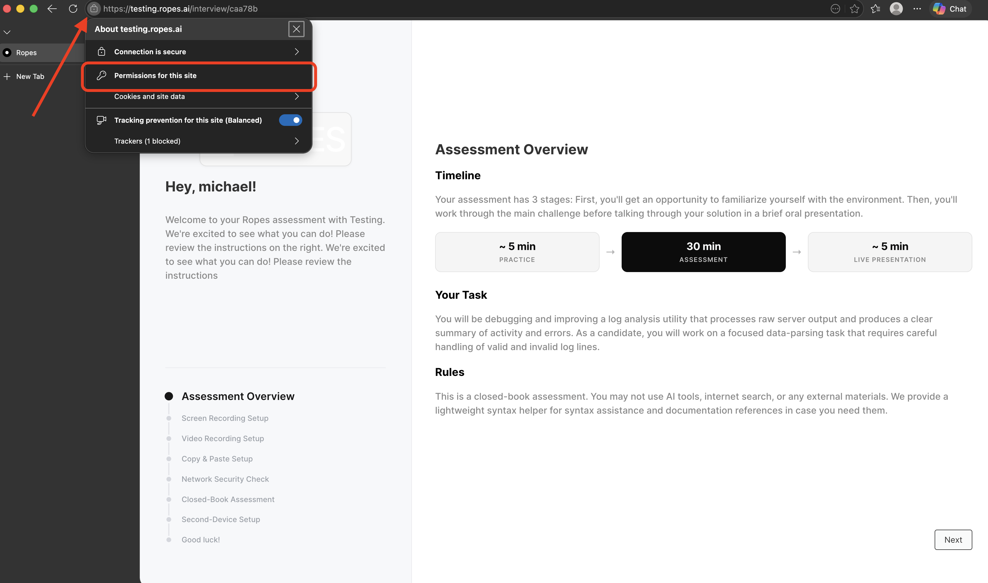 Microsoft Edge site information menu with Permissions for this site highlighted Microsoft Edge site information menu with Permissions for this site highlighted