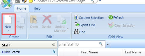 Staff Manager showing New button Staff Manager showing New button