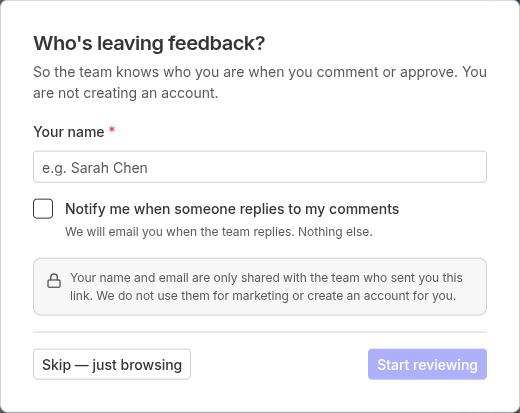 image.png Guest prompt Who's leaving feedback with Start reviewing