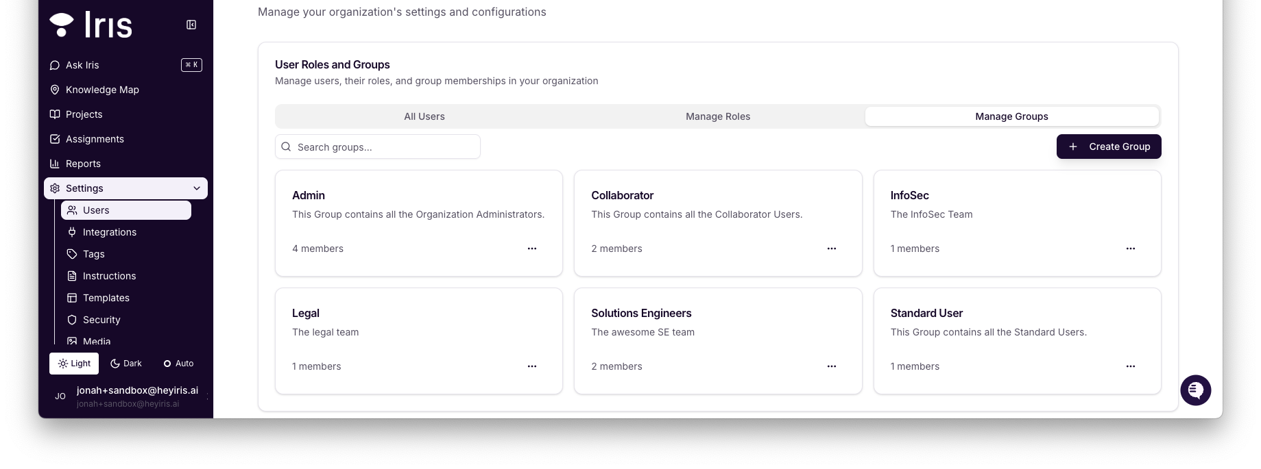 Screenshot 2025-09-24 at 11.58.58 AM.png The Manage Groups page within Settings > Users