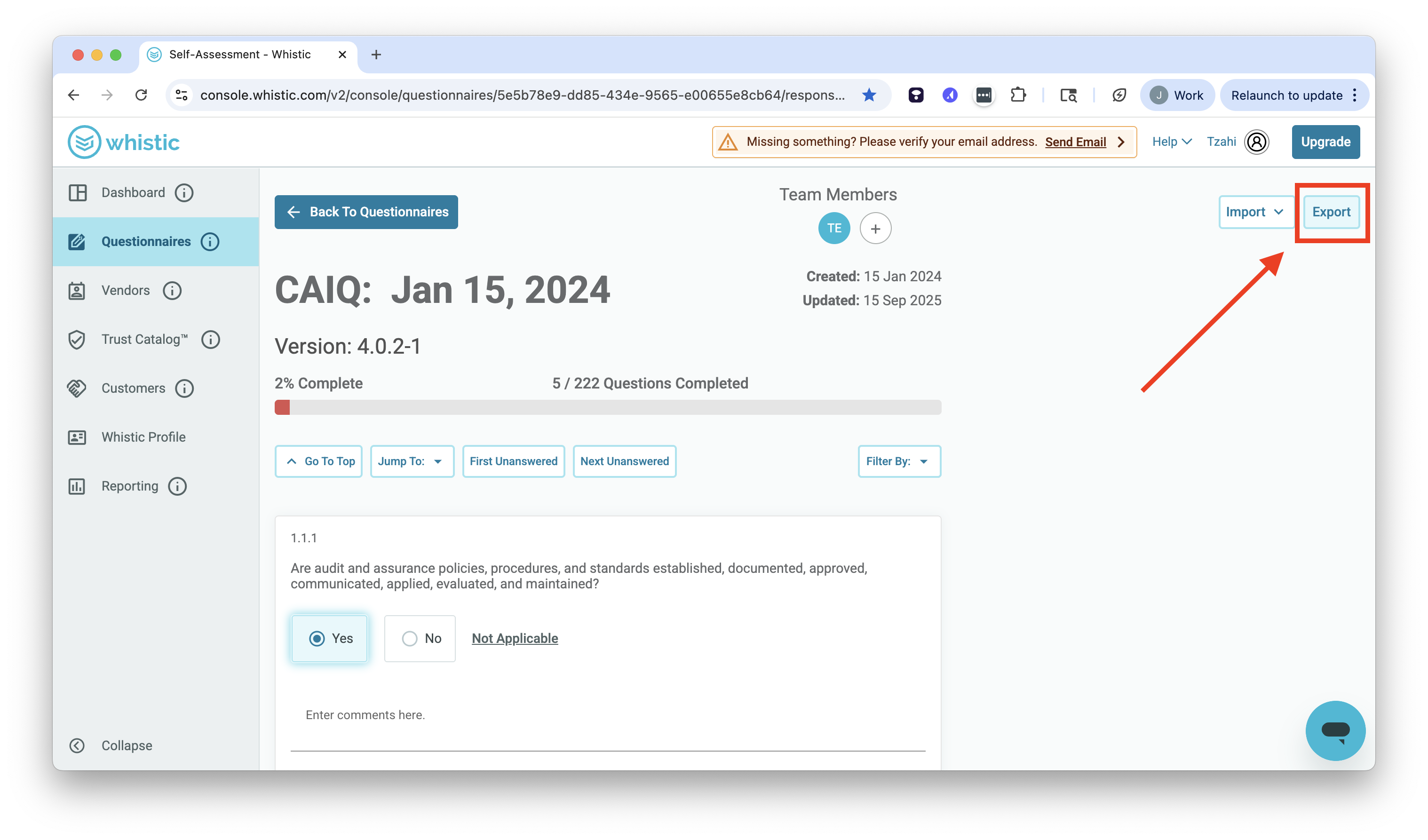 Screenshot 2025-09-26 at 4.00.23 PM.png a portal with an export option, the export button highlighted