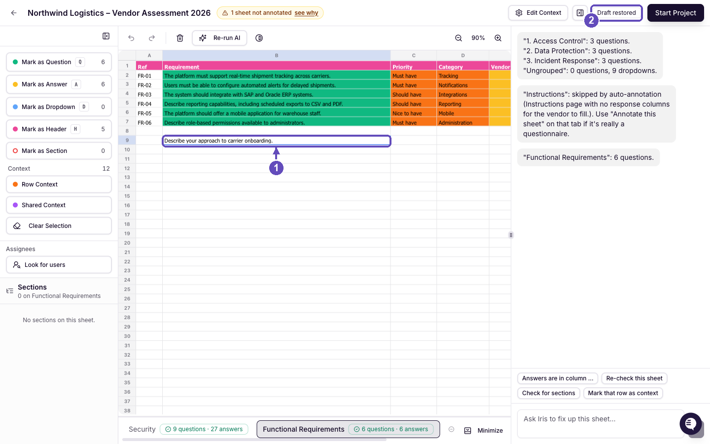 (1) Editing a cell in place. (2) The save chip confirms when the workbook has been saved. (1) Editing a cell in place. (2) The save chip confirms when the workbook has been saved.