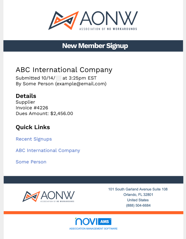New Member Signup email details