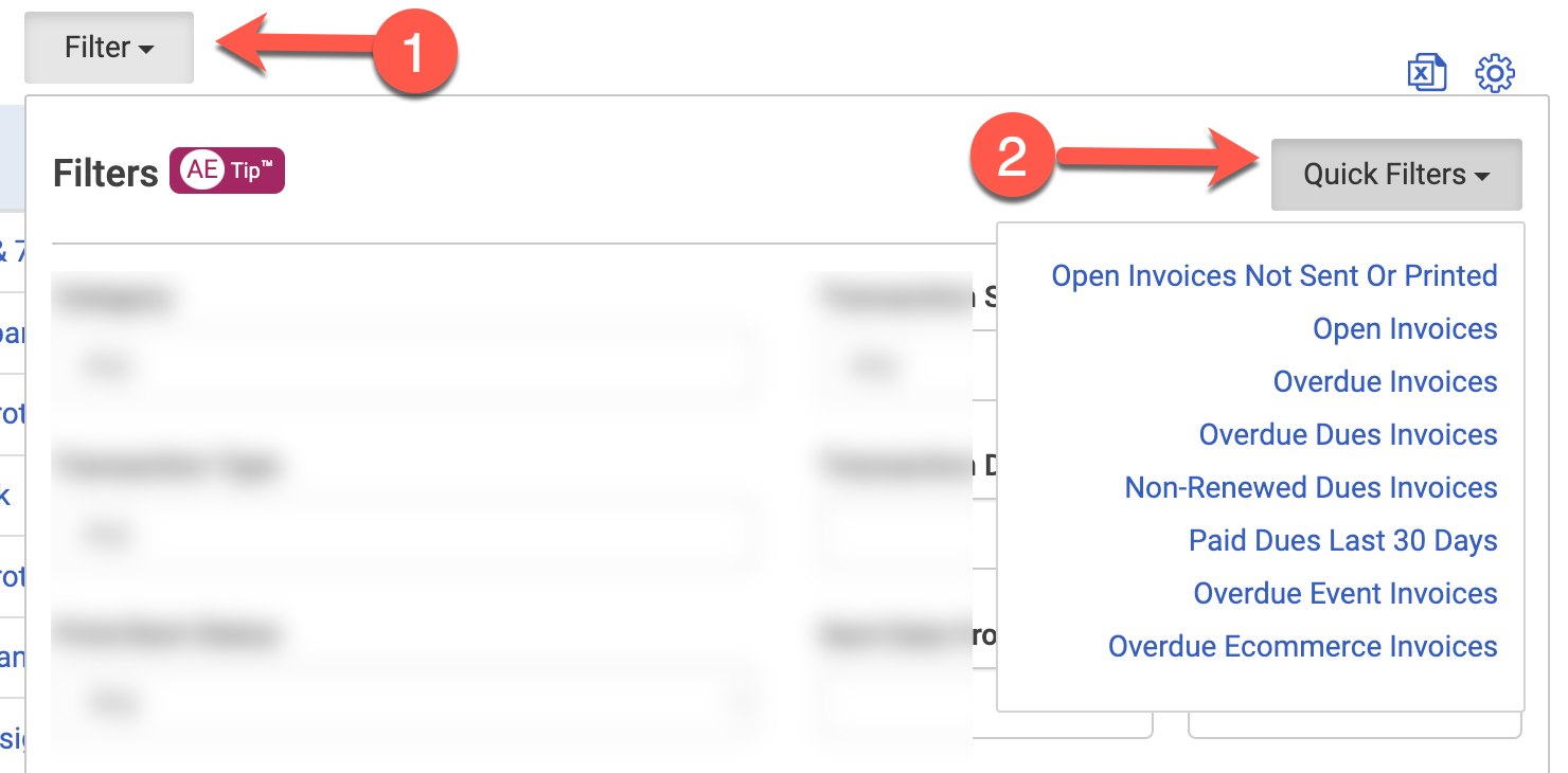 Quick Filter options