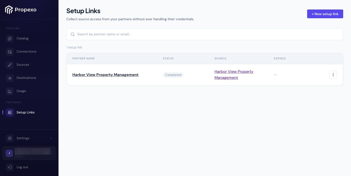 Setup Links list in Propexo Connect