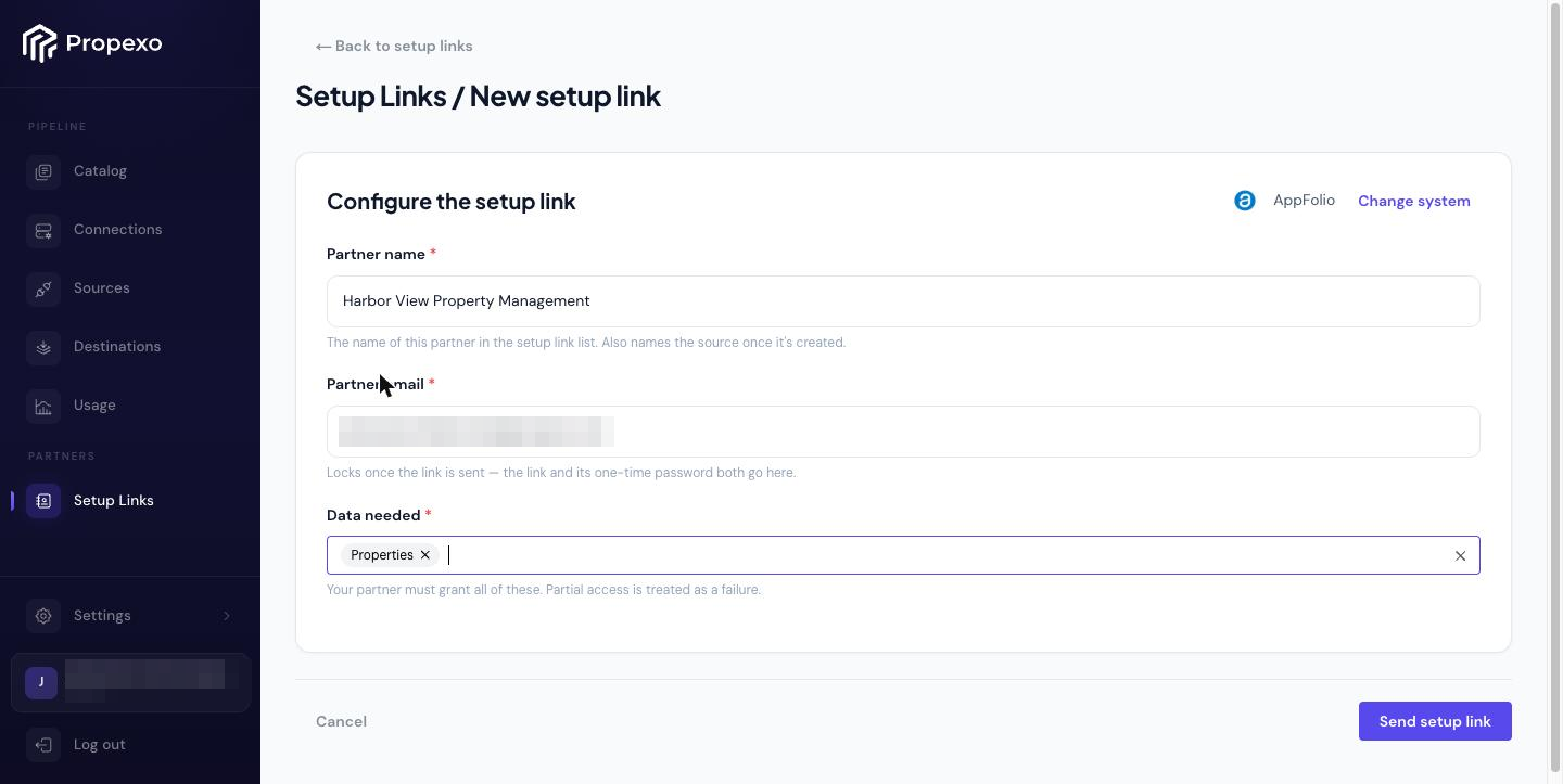 Configure the setup link