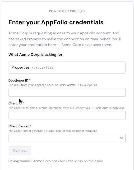 Partner credential form