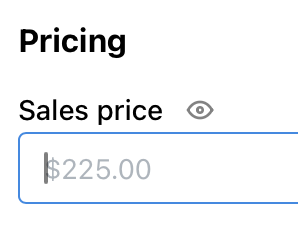 Image of a pricing form showing the Sales price field populated with a dollar amount.