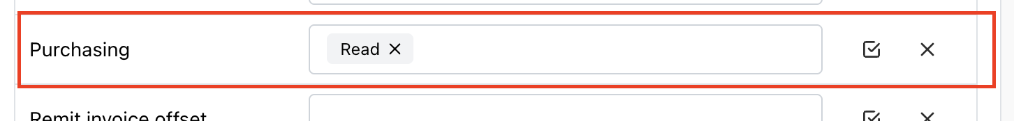 Purchasing section showing a Read-only access chip assigned to the user