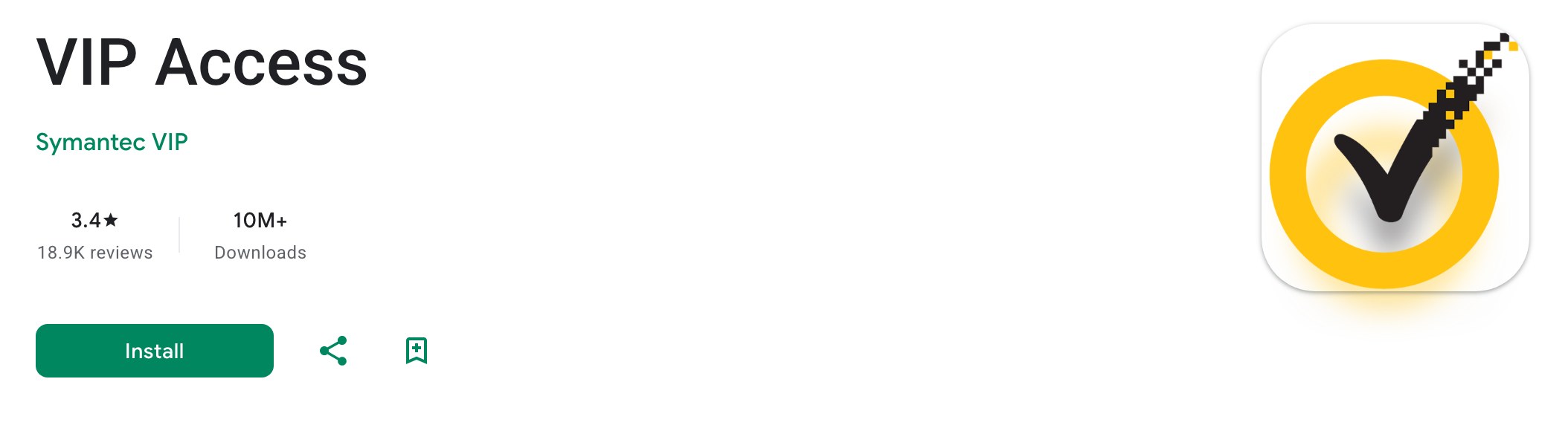 VIP Access listing in Google Play, by Symantec VIP