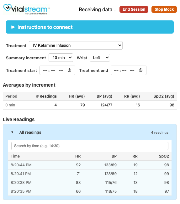 Live readings and averages by increment Live readings and averages by increment