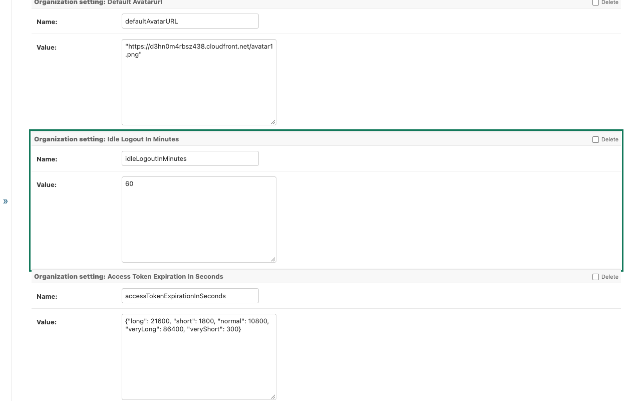 The Idle Logout In Minutes setting with the value changed to 60