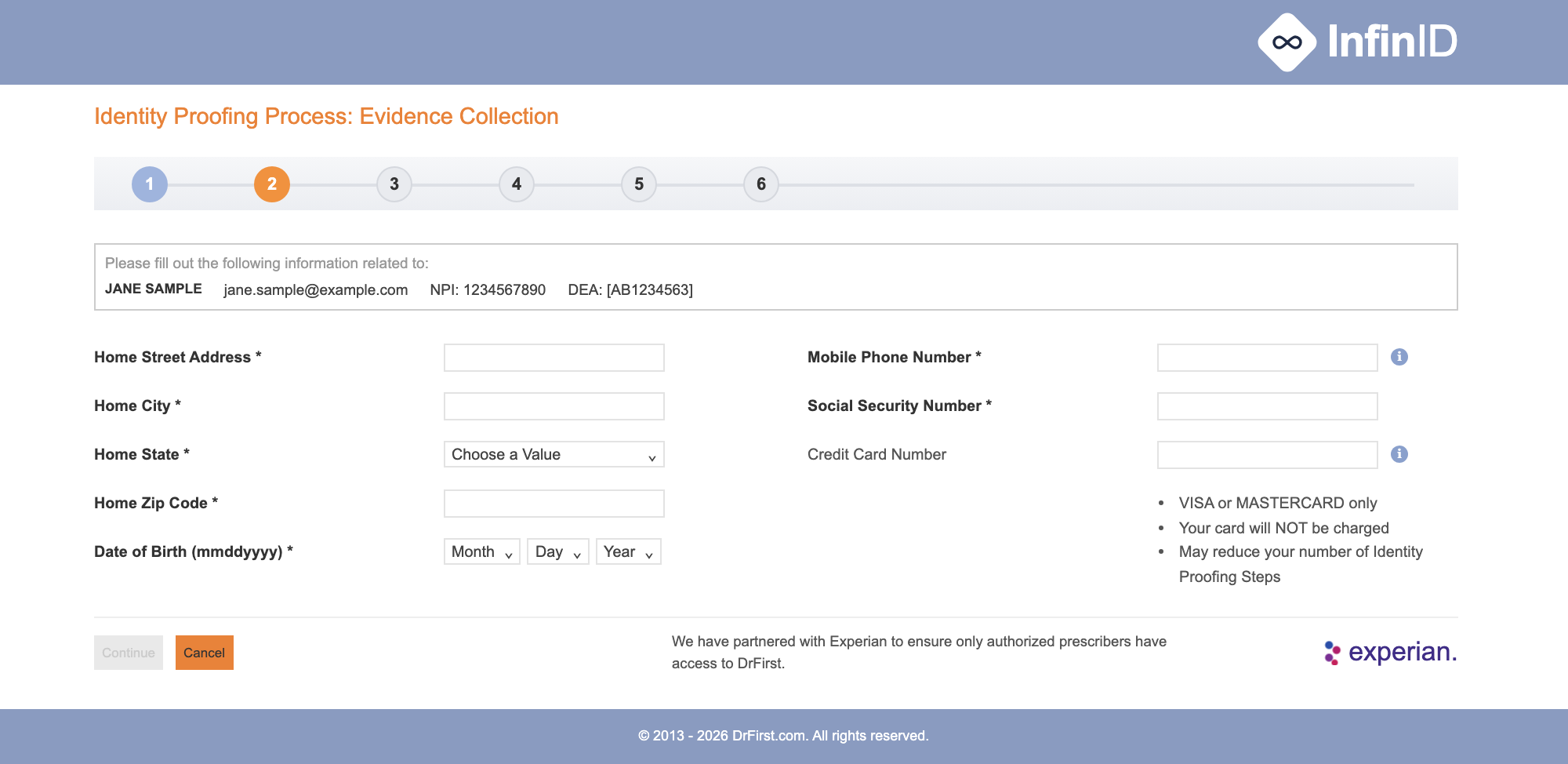 Identity proofing evidence collection form