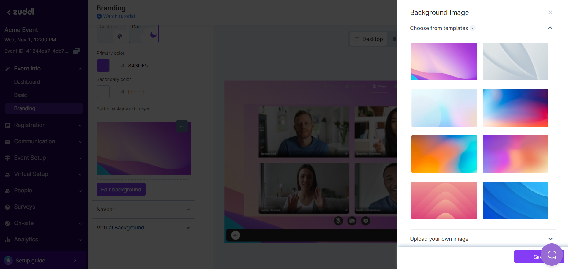 Upload background image