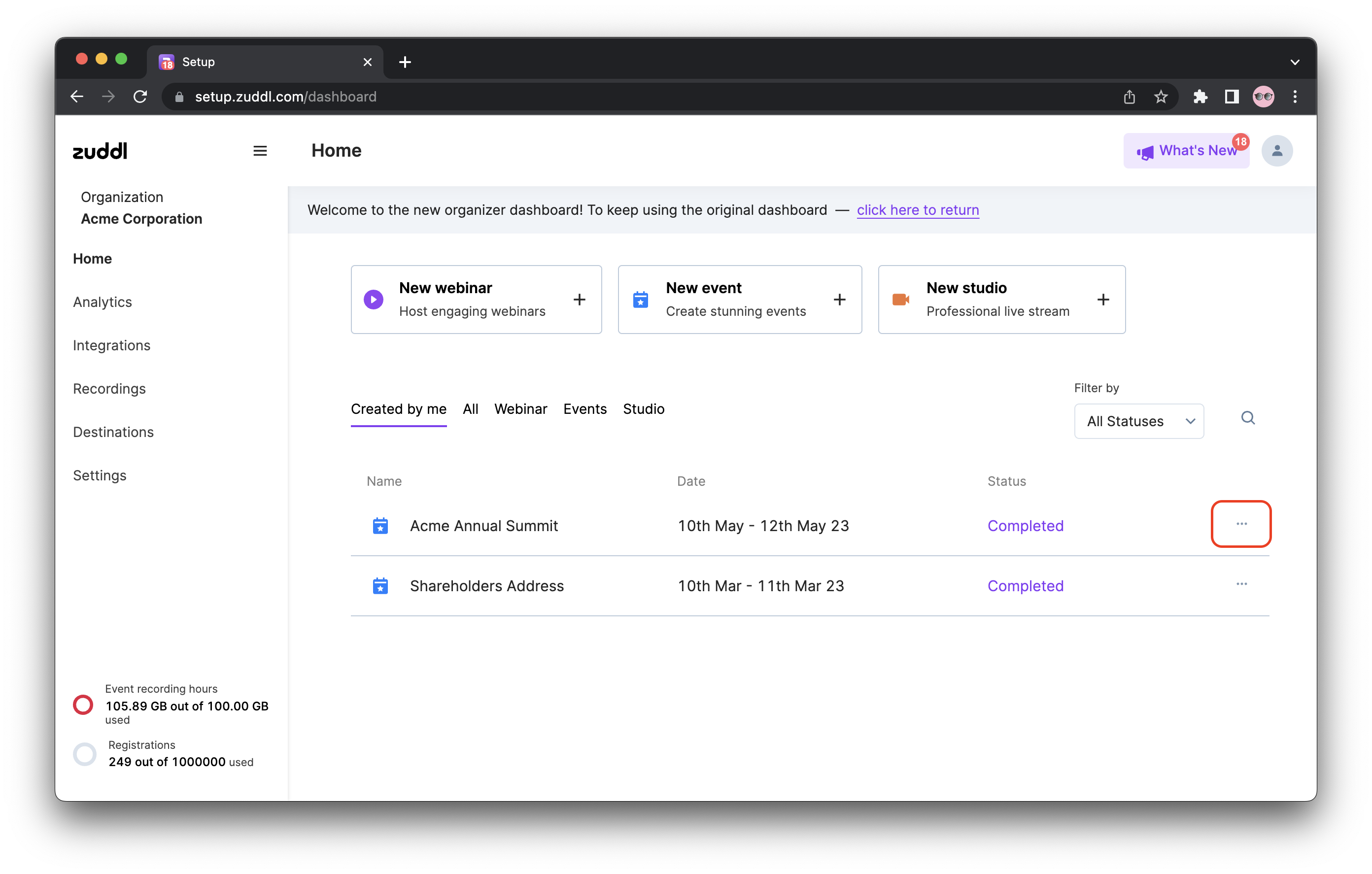 Click the options button