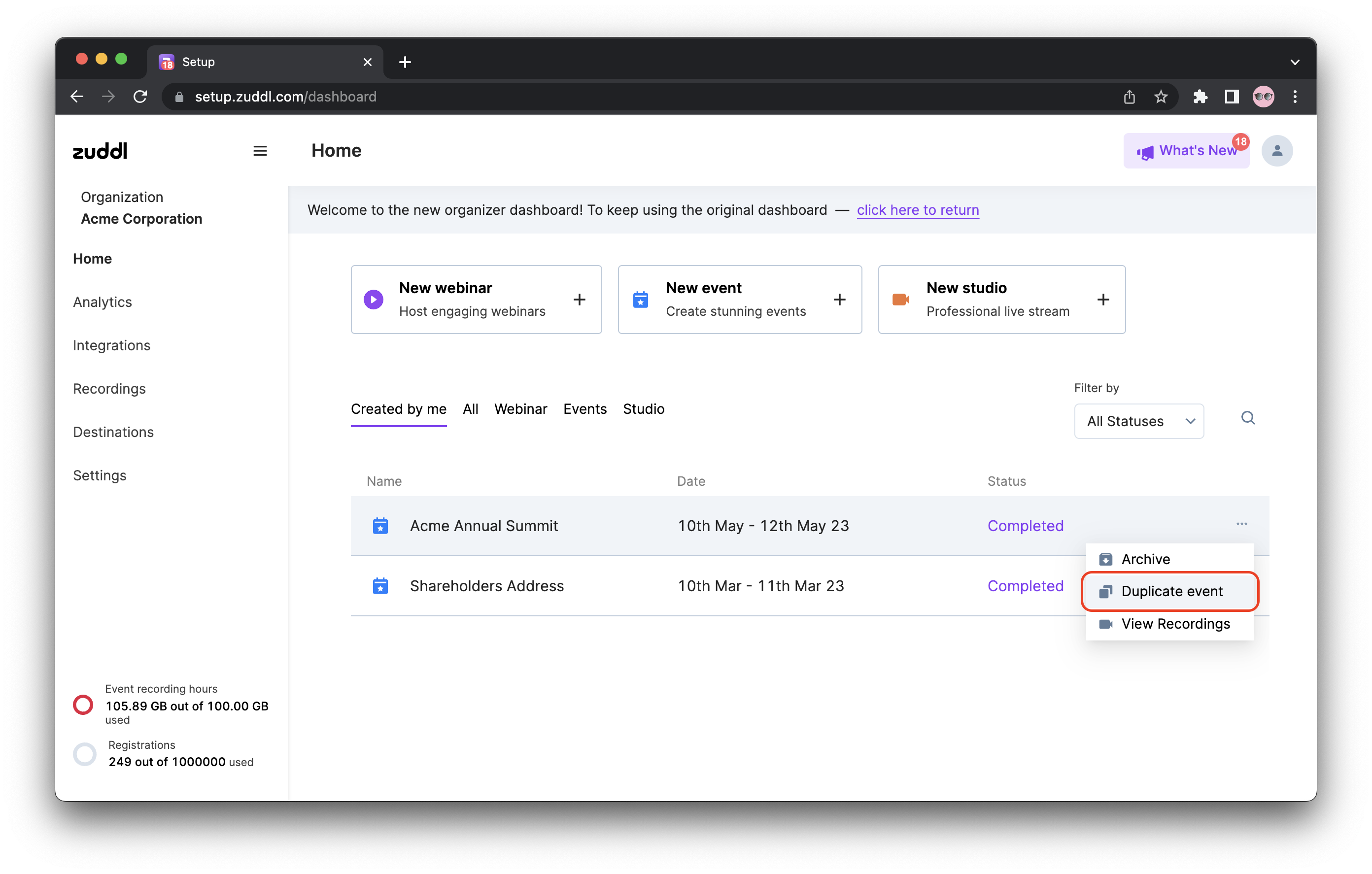 Click Duplicate event