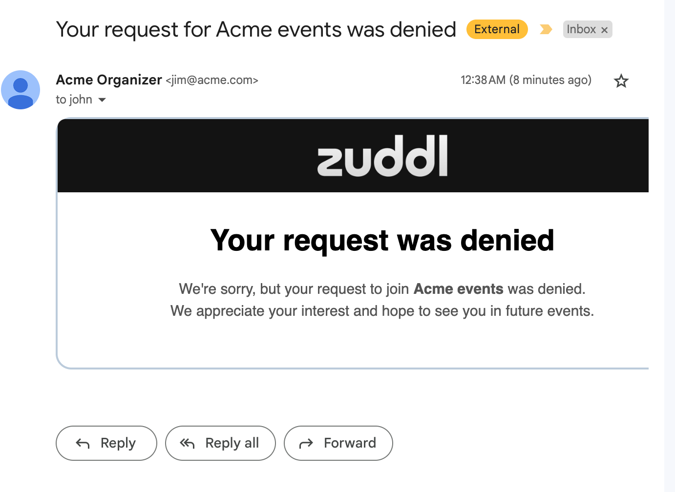 Request rejected mail