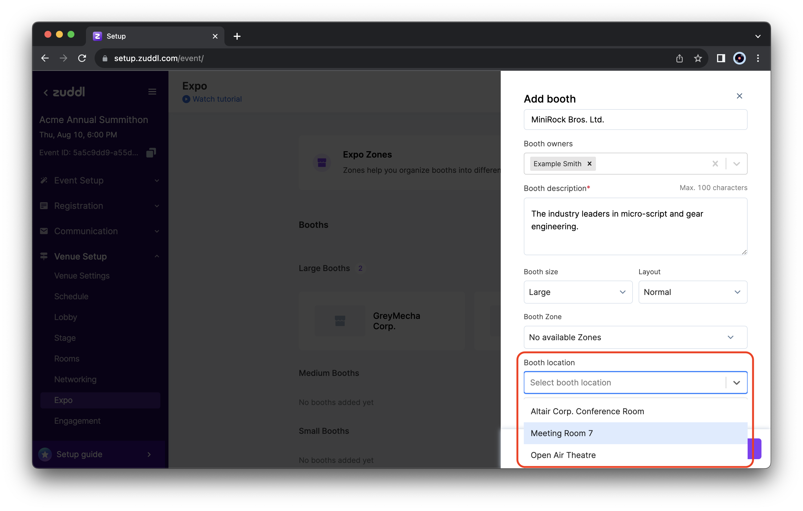 Choose a location for the booth