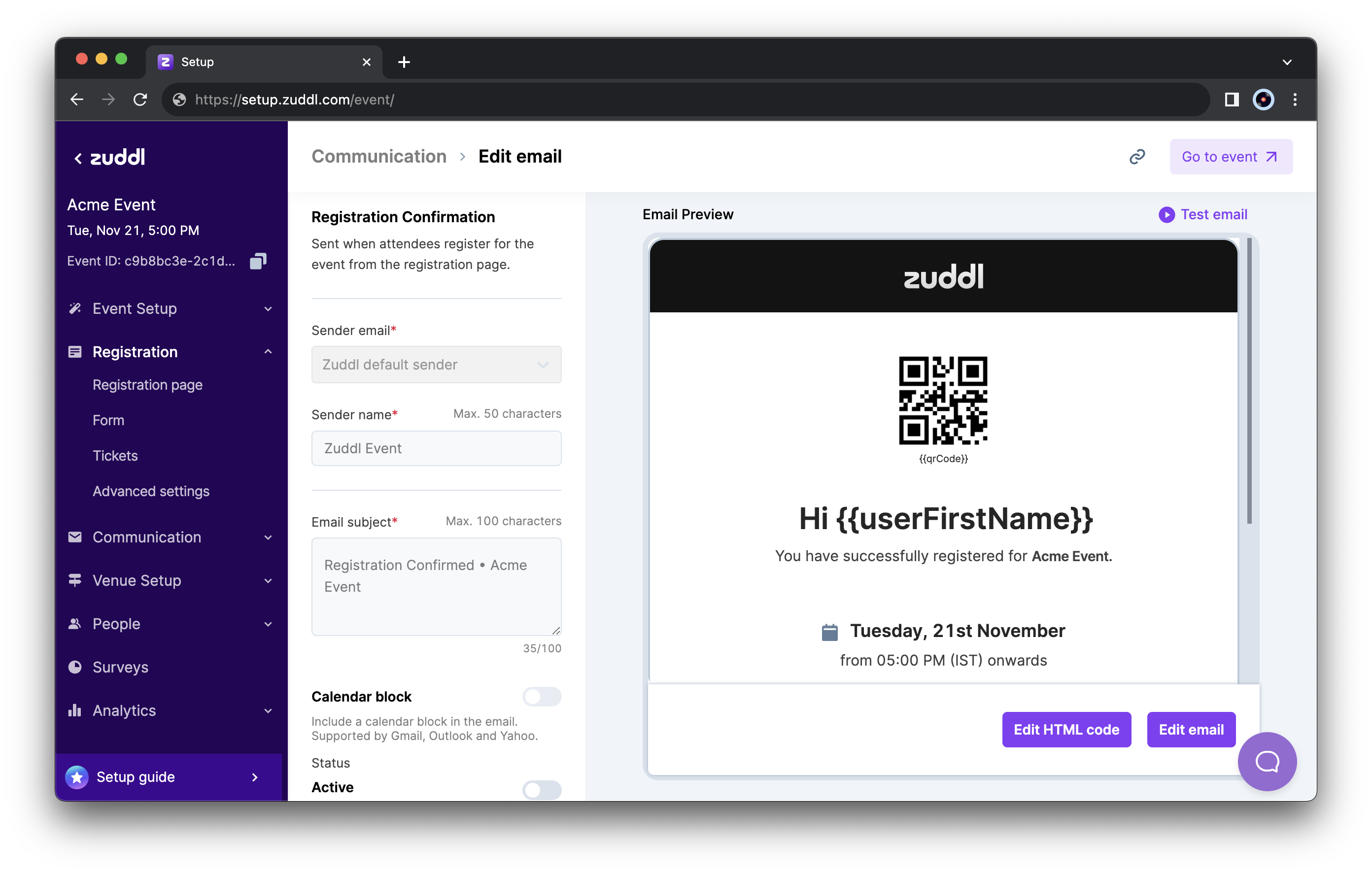Edit the email template