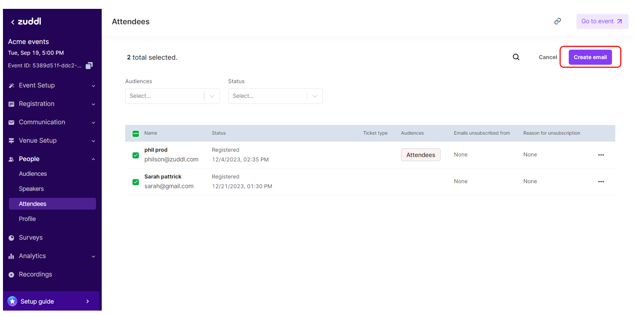After choosing the mailing list, start creating the email