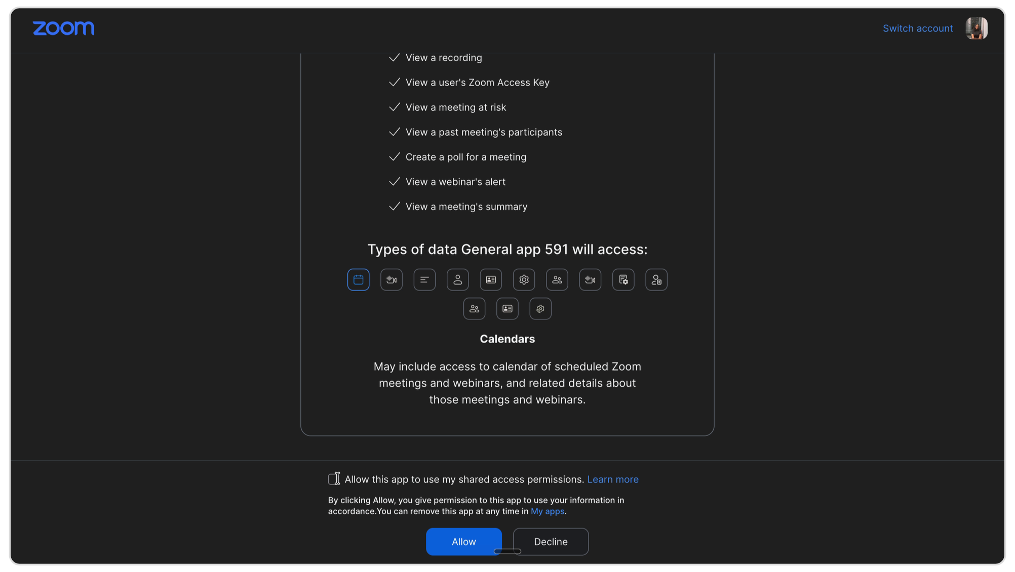 Granting Zuddl access on Zoom's authorization screen by clicking Allow